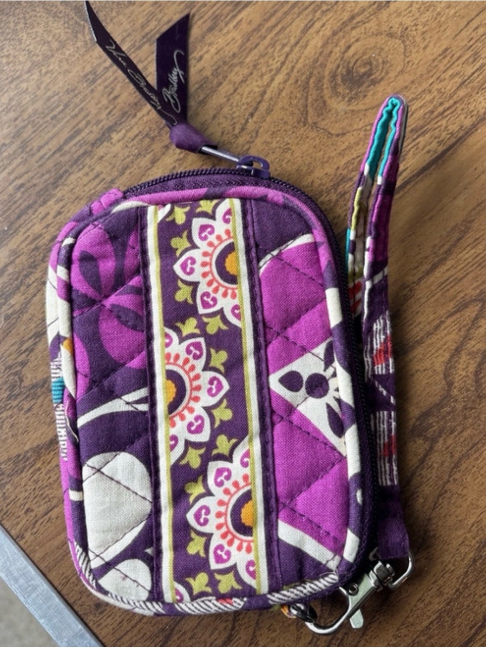 Quilted Purple Floral Wristlet Phone Case with Detachable Strap